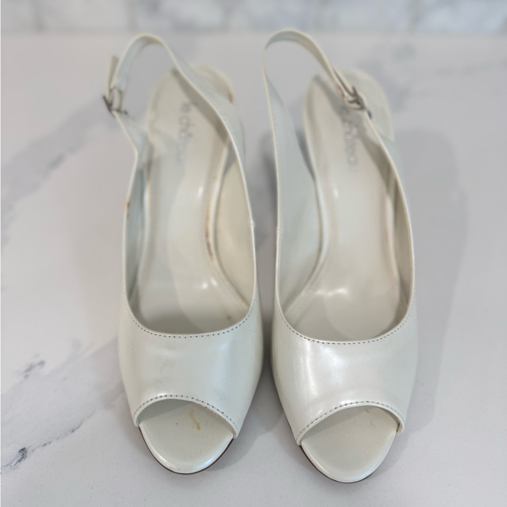 Women's White Peep-Toe Slingback Heels